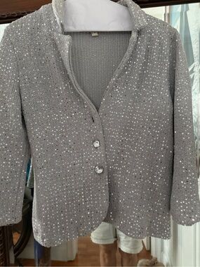 Silver Sequin Knit Jacket - Women's Sparkle jacket
